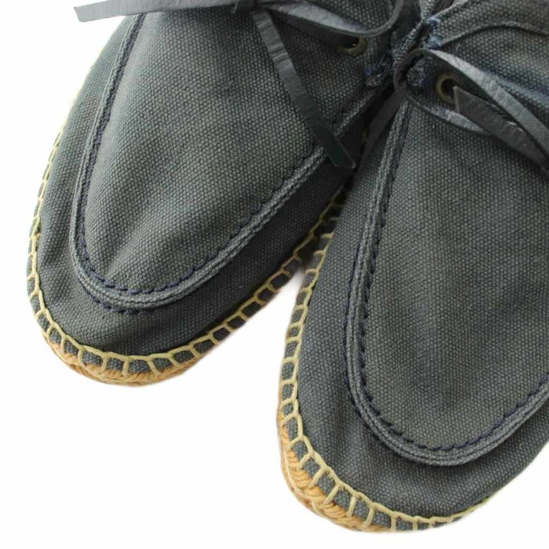 Hermes Slip on Moccasins Flat Canvas Espadrilles Ribbon 42 Navy