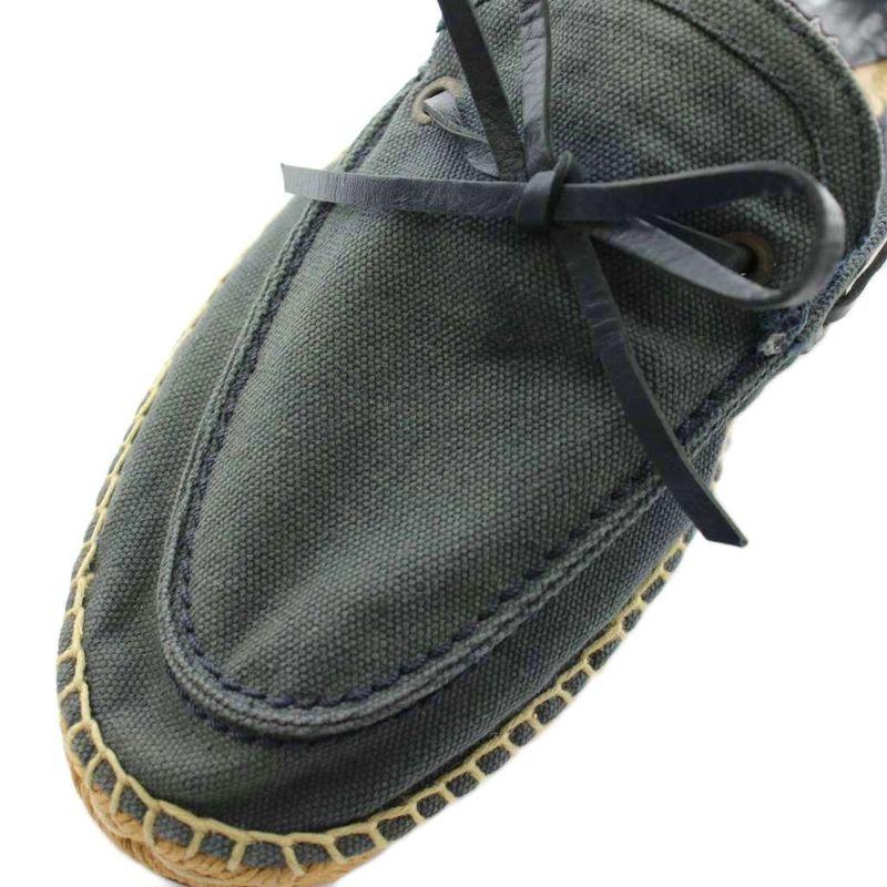 Hermes Slip on Moccasins Flat Canvas Espadrilles Ribbon 42 Navy