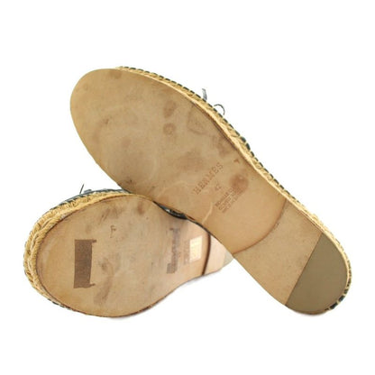 Hermes Slip on Moccasins Flat Canvas Espadrilles Ribbon 42 Navy