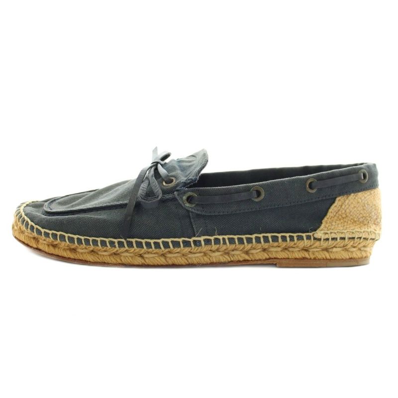 Hermes Slip on Moccasins Flat Canvas Espadrilles Ribbon 42 Navy