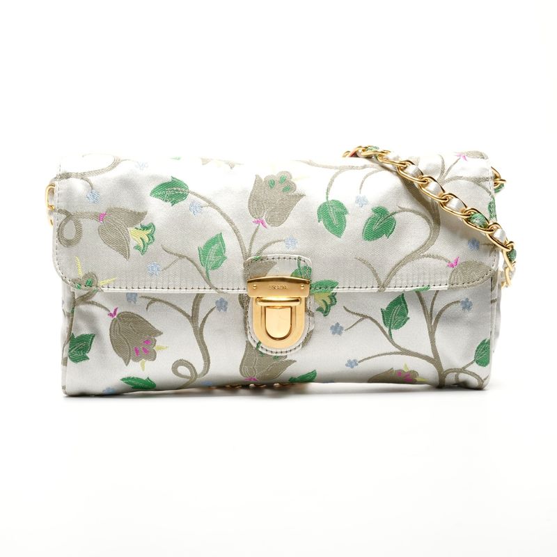 Prada Shoulder Bag Brocade Floral Chain Strap