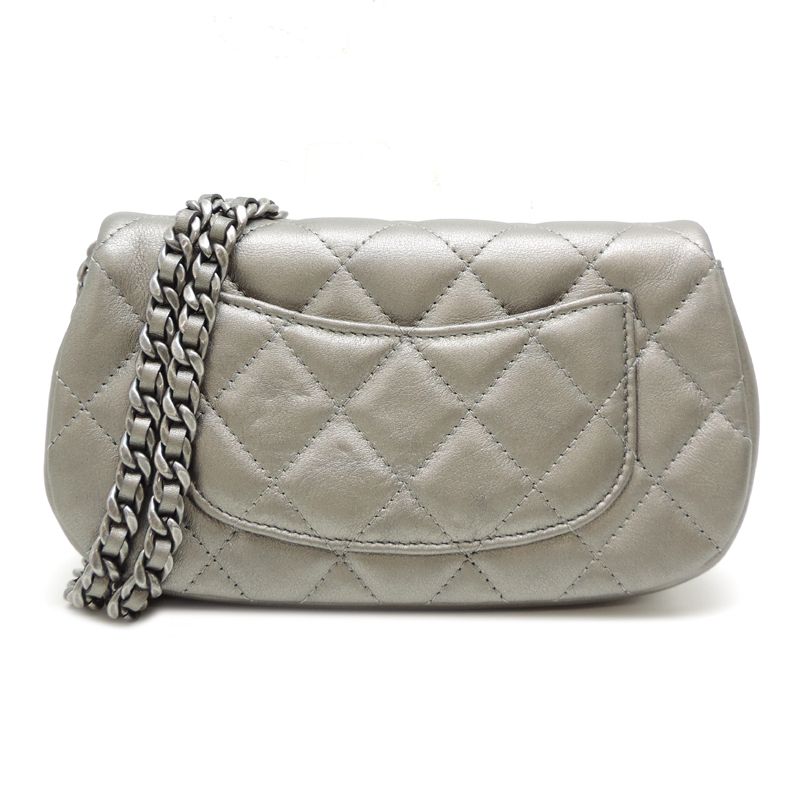 Chanel Shoulder Bag Lambskin Silver