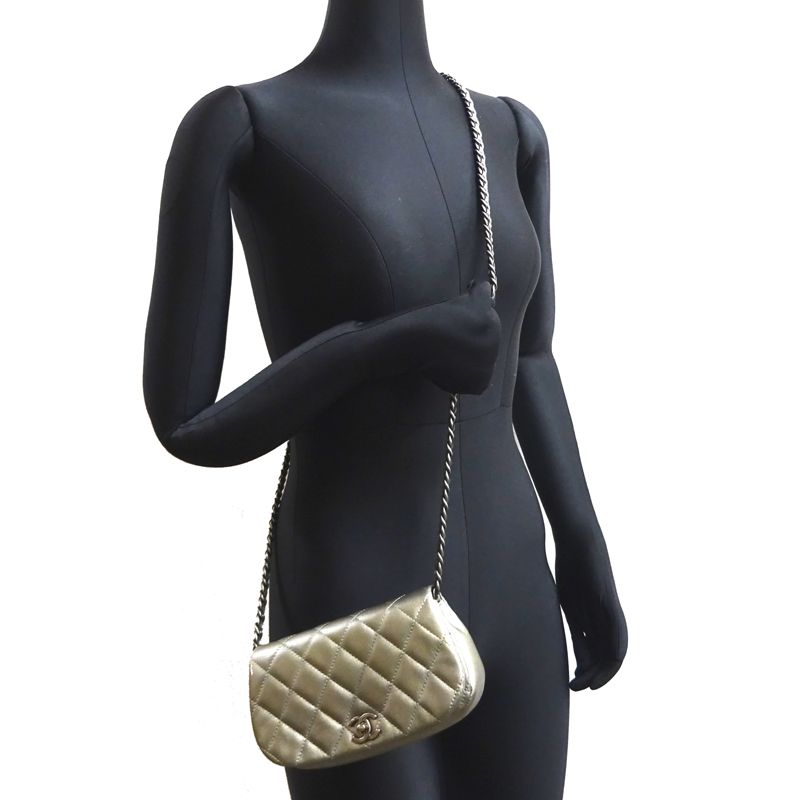 Chanel Shoulder Bag Lambskin Silver