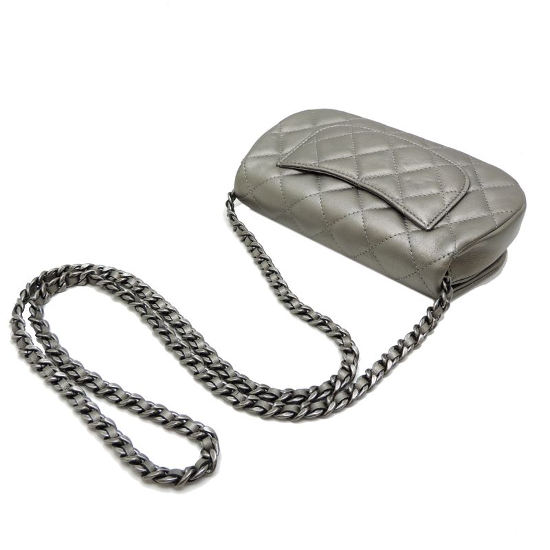 Chanel Shoulder Bag Lambskin Silver