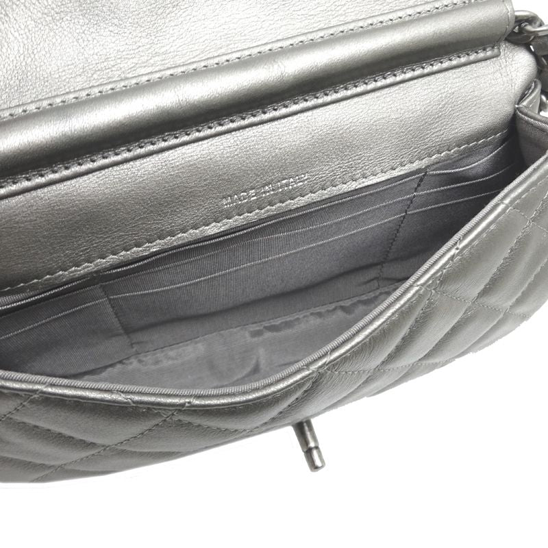 Chanel Shoulder Bag Lambskin Silver