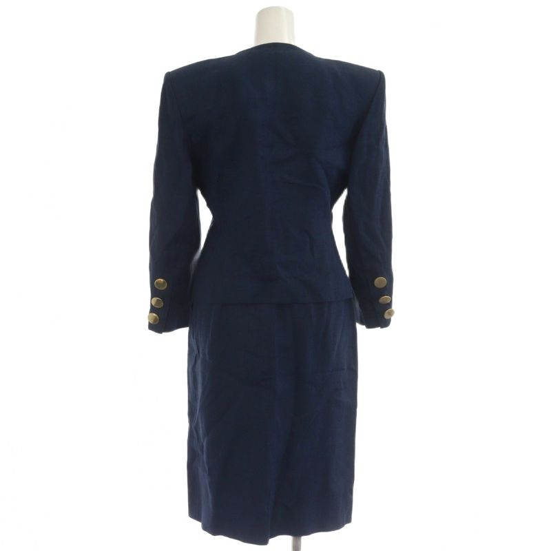 Saint Laurent Yves Vintage Set Skirt Hemp Linen M Navy