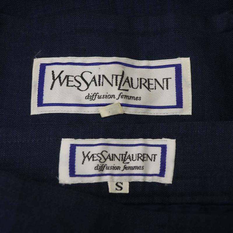 Saint Laurent Yves Vintage Set Skirt Hemp Linen M Navy