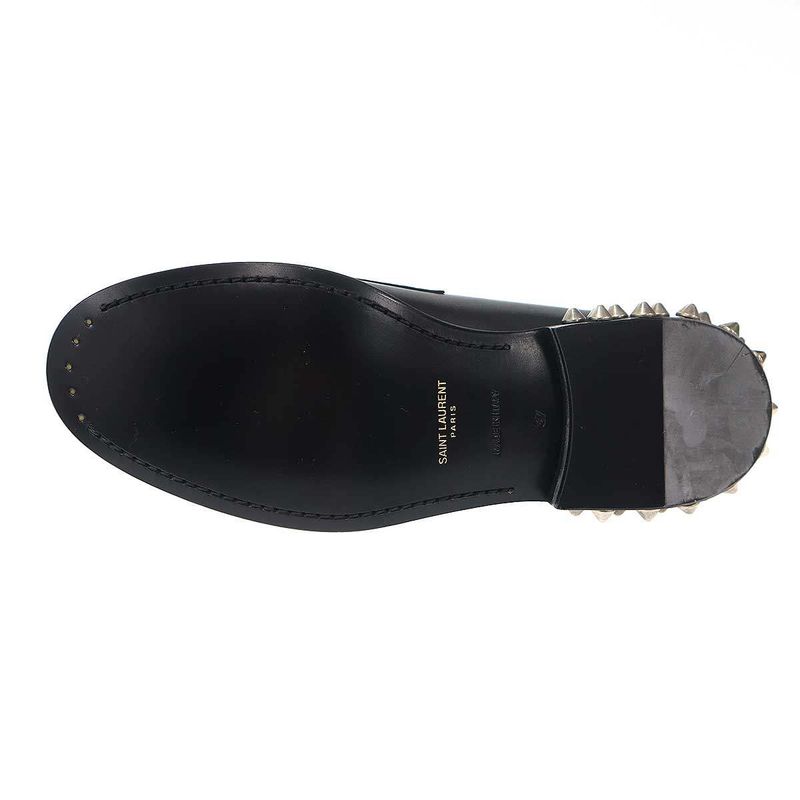 Saint Laurent Paris Studded Heel Leather Loafers Black 37