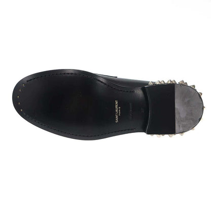 Saint Laurent Paris Studded Heel Leather Loafers Black 37
