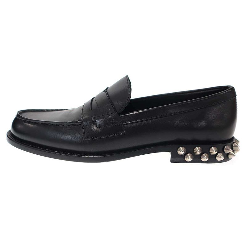 Saint Laurent Paris Studded Heel Leather Loafers Black 37