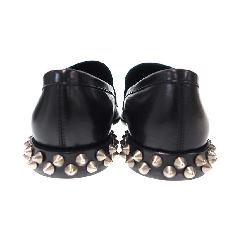 Saint Laurent Paris Studded Heel Leather Loafers Black 37