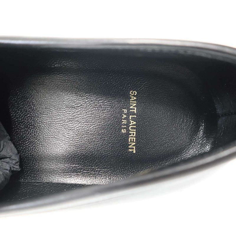 Saint Laurent Paris Studded Heel Leather Loafers Black 37