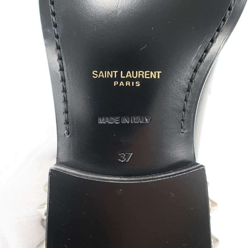 Saint Laurent Paris Studded Heel Leather Loafers Black 37