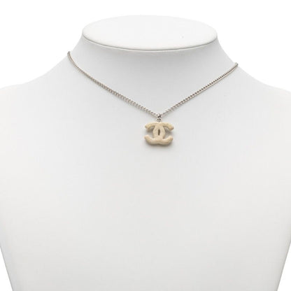 Chanel CC Logo Silver White Metal Coral