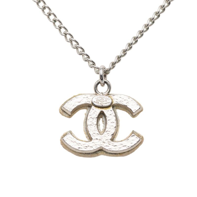 Chanel CC Logo Silver White Metal Coral