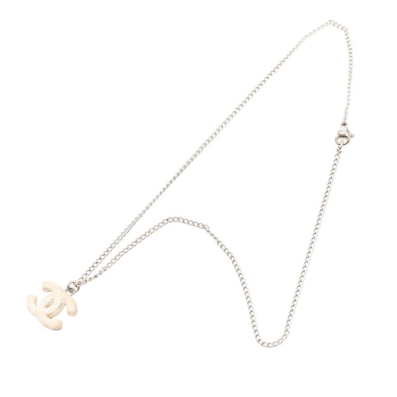 Chanel CC Logo Silver White Metal Coral