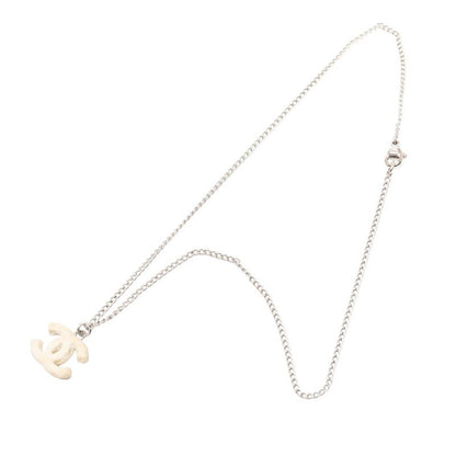 Chanel CC Logo Silver White Metal Coral