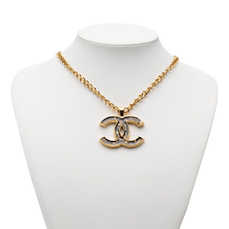 Chanel CC Logo Gold Black Plated Enamel