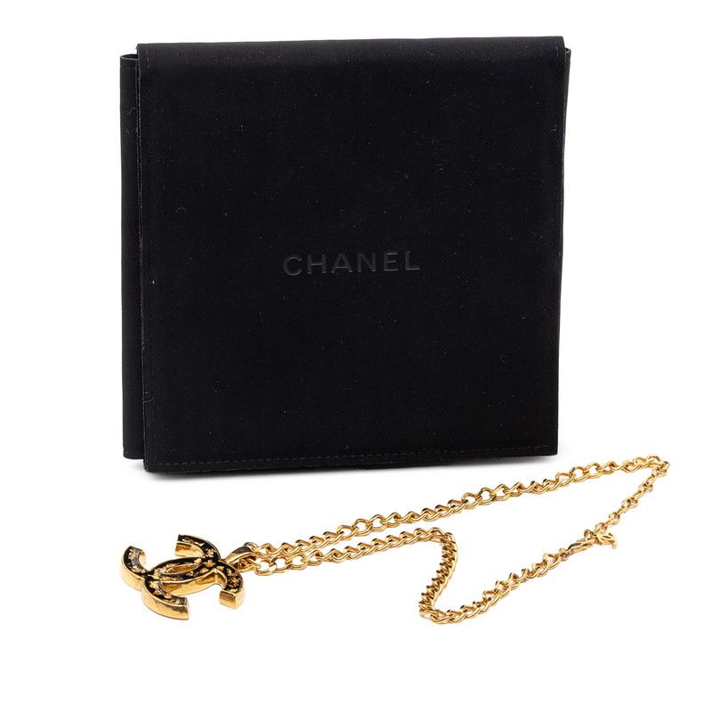 Chanel CC Logo Gold Black Plated Enamel