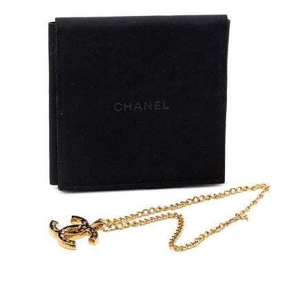 Chanel CC Logo Gold Black Plated Enamel