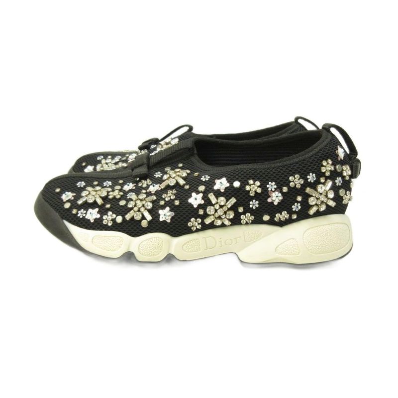 Dior Fusion Crystal Vision Sneakers Floral Applique Mesh Black 34
