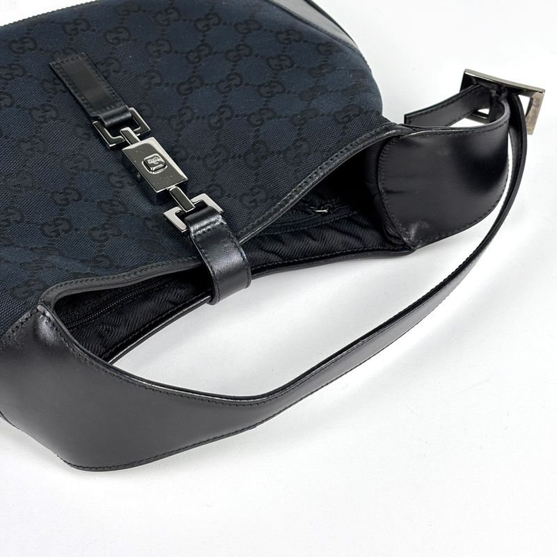 Gucci Jackie Line Shoulder Bag GG Canvas Black