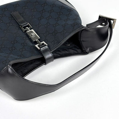 Gucci Jackie Line Shoulder Bag GG Canvas Black