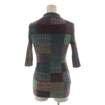Prada Knit Polo Shirt Silk Blend 38 Multicolor Patchwork Pattern Rib 3/4