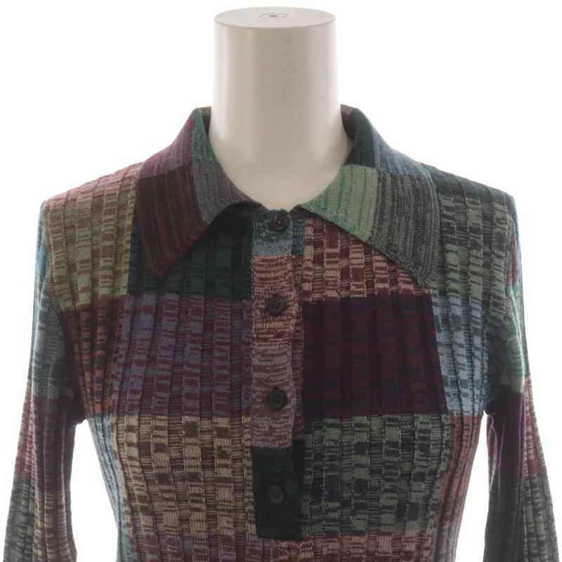Prada Knit Polo Shirt Silk Blend 38 Multicolor Patchwork Pattern Rib 3/4