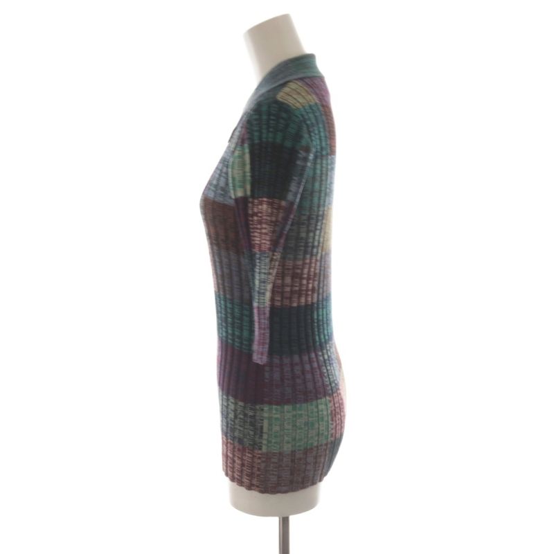Prada Knit Polo Shirt Silk Blend 38 Multicolor Patchwork Pattern Rib 3/4