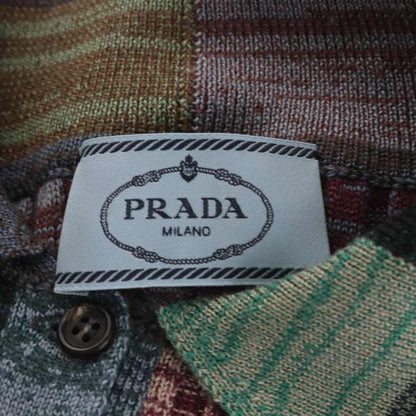 Prada Knit Polo Shirt Silk Blend 38 Multicolor Patchwork Pattern Rib 3/4