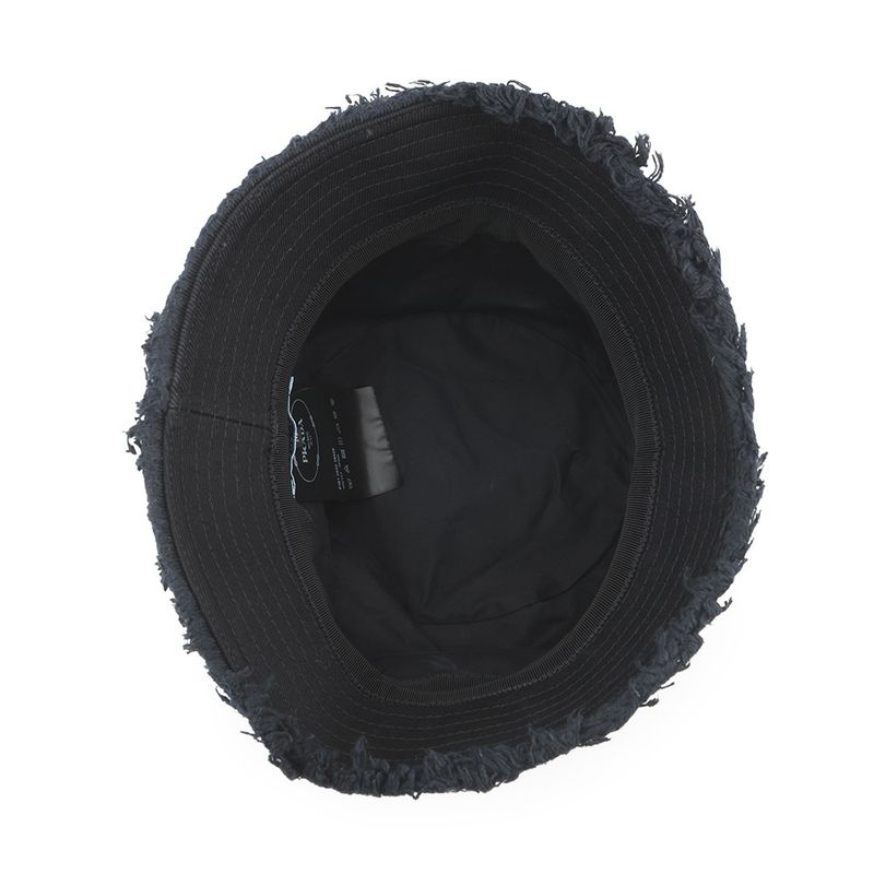 Prada Bucket Hat Fringe Triangle Logo Cotton M Black