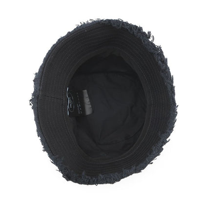 Prada Bucket Hat Fringe Triangle Logo Cotton M Black