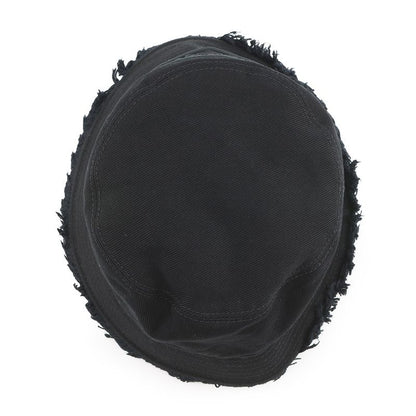 Prada Bucket Hat Fringe Triangle Logo Cotton M Black
