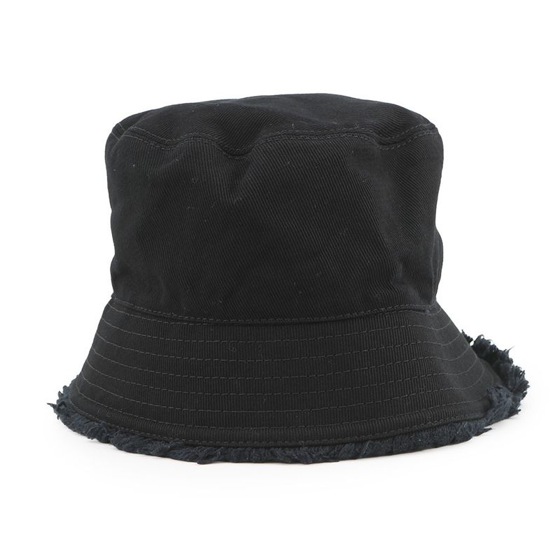 Prada Bucket Hat Fringe Triangle Logo Cotton M Black