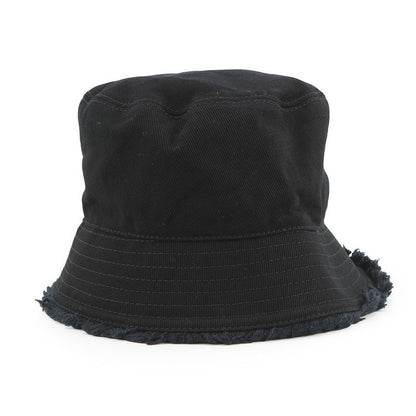 Prada Bucket Hat Fringe Triangle Logo Cotton M Black