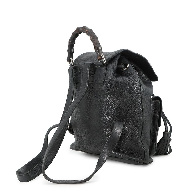 Gucci Backpack Bamboo Fringe Leather Black