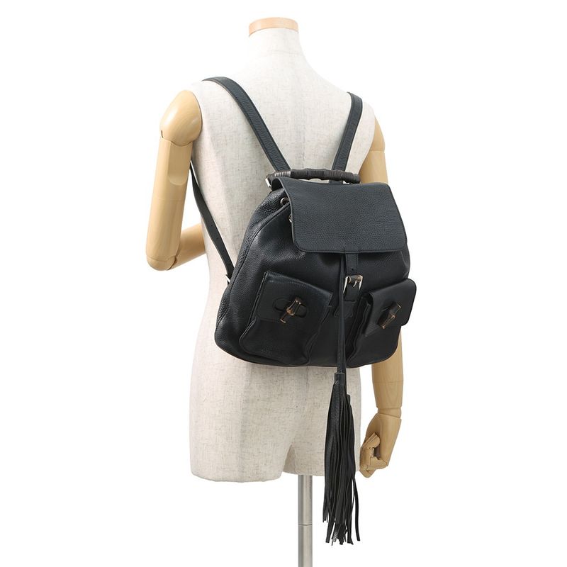 Gucci Backpack Bamboo Fringe Leather Black