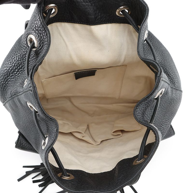 Gucci Backpack Bamboo Fringe Leather Black
