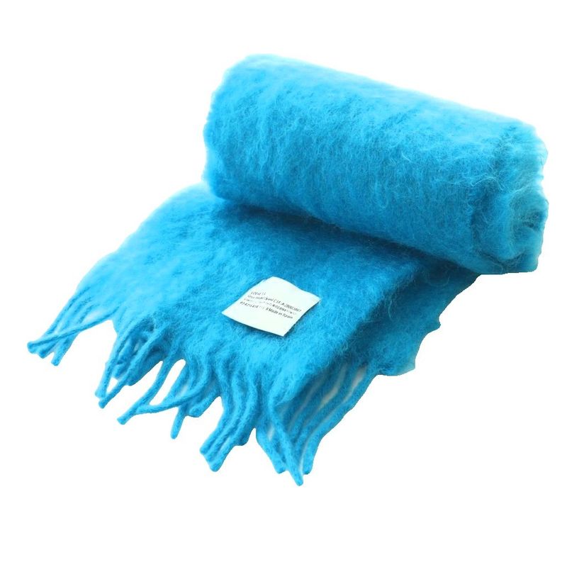 Loewe Mohair Fringe Shawl Scarf Turquoise Blue SS OS
