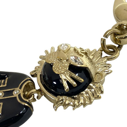 Chanel Lion Charm Key Holder Key Ring CC Logo Rhinestone Pearl Gold Black