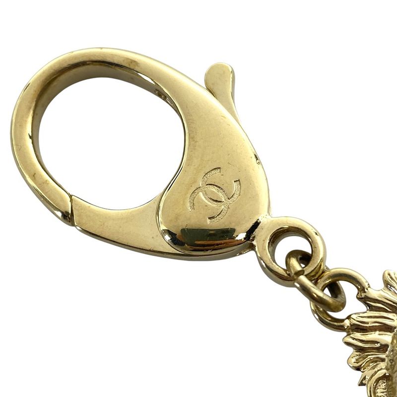 Chanel Lion Charm Key Holder Key Ring CC Logo Rhinestone Pearl Gold Black