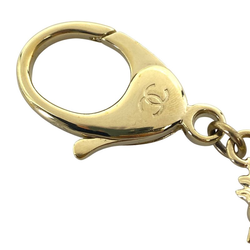 Chanel Lion Charm Key Holder Key Ring CC Logo Rhinestone Pearl Gold Black