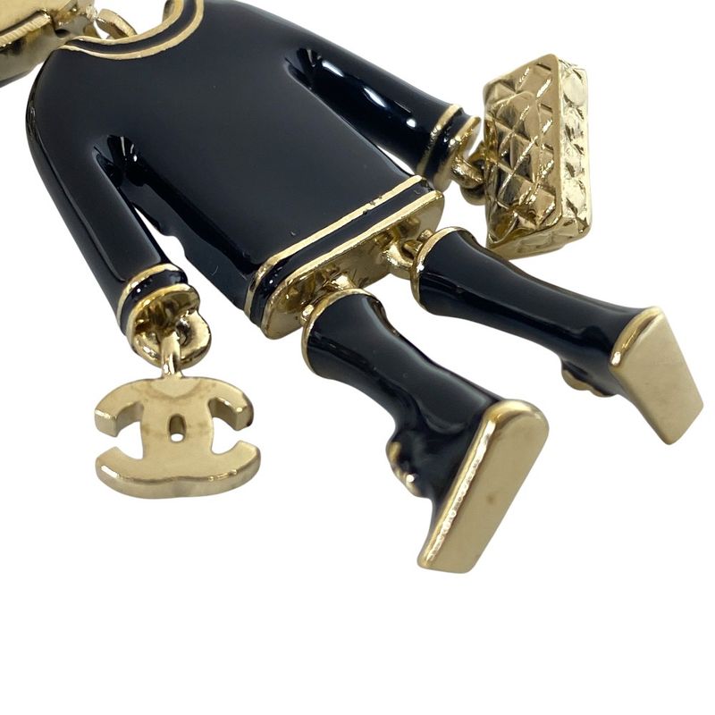 Chanel Lion Charm Key Holder Key Ring CC Logo Rhinestone Pearl Gold Black