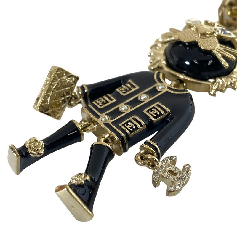 Chanel Lion Charm Key Holder Key Ring CC Logo Rhinestone Pearl Gold Black