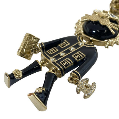 Chanel Lion Charm Key Holder Key Ring CC Logo Rhinestone Pearl Gold Black