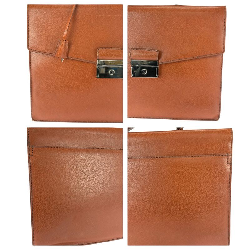 Prada Brown Silver Leather Business
