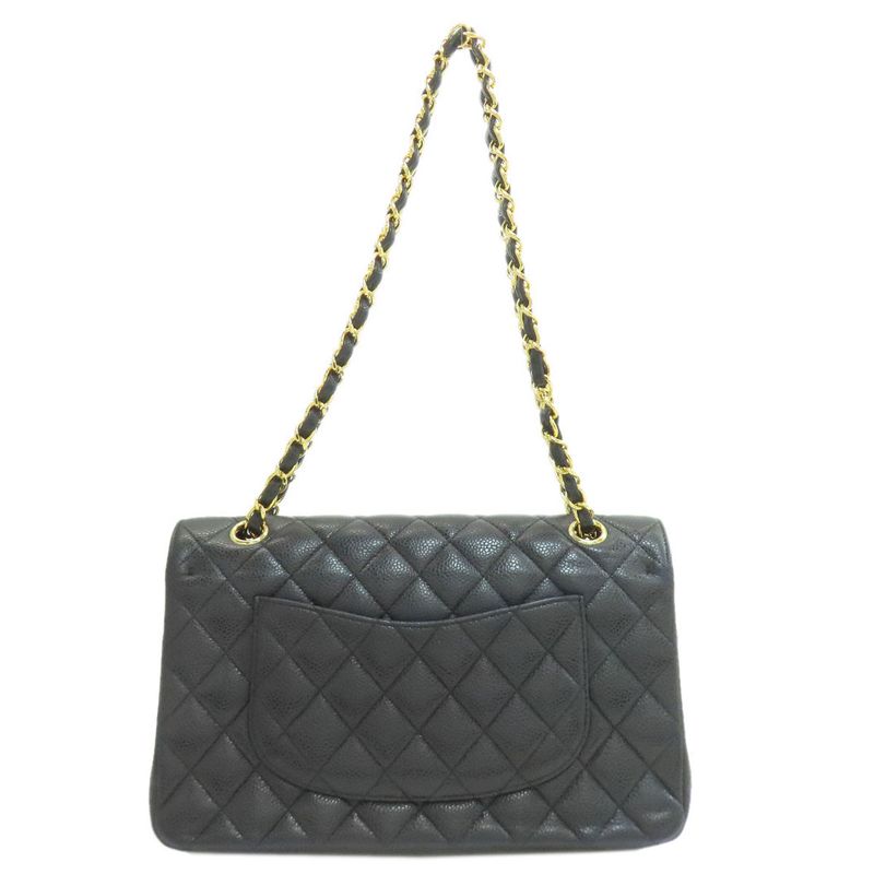 Chanel Quilted Double Flap Gold Shoulder Bag Grained Calfskin