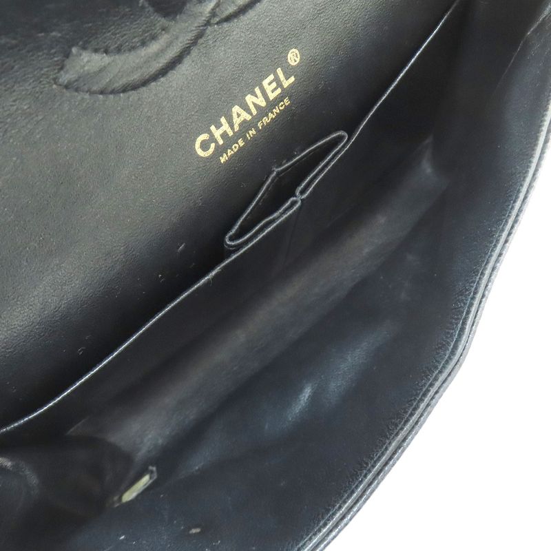 Chanel Quilted Double Flap Gold Shoulder Bag Grained Calfskin