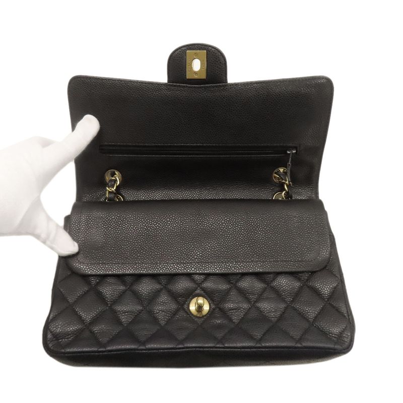 Chanel Quilted Double Flap Gold Shoulder Bag Grained Calfskin